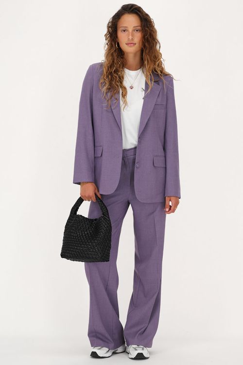 Paarse pantalon met blinde knoop
