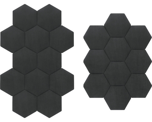 Riviera Hexagon wandkussen, zwarte fluwelen look, 29 x 34 cm