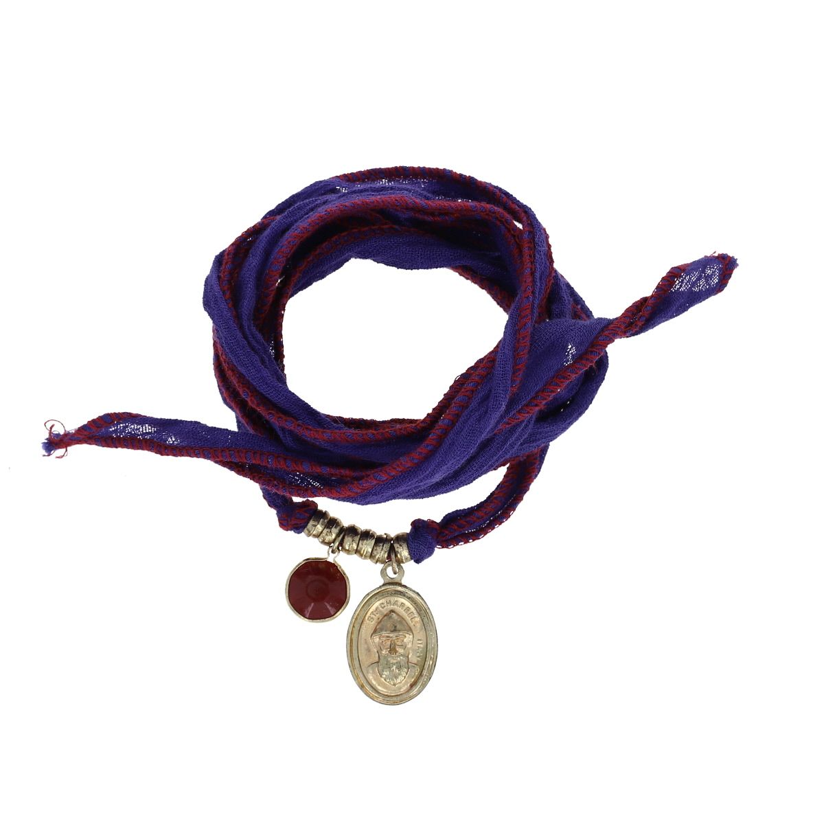 Bracelet ruban de soie violet aubergine Pondie Chérie