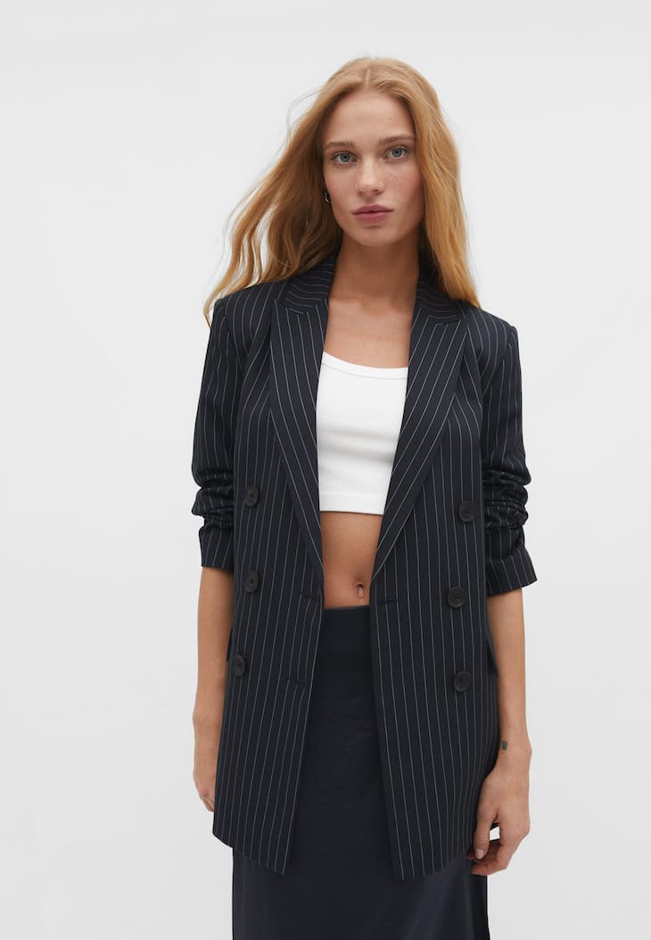 Blazer longo risca de giz