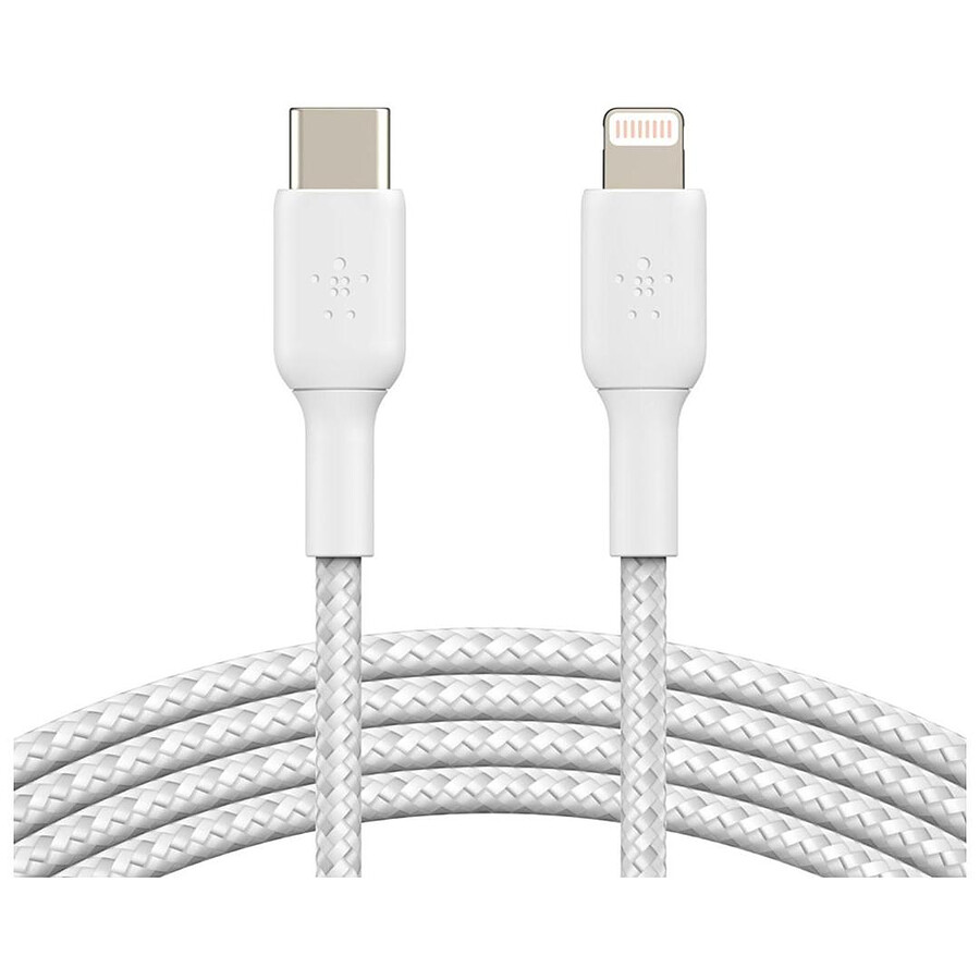 Câble à gaine tressée USB-C vers Lightning MFI (blanc) - 2 m