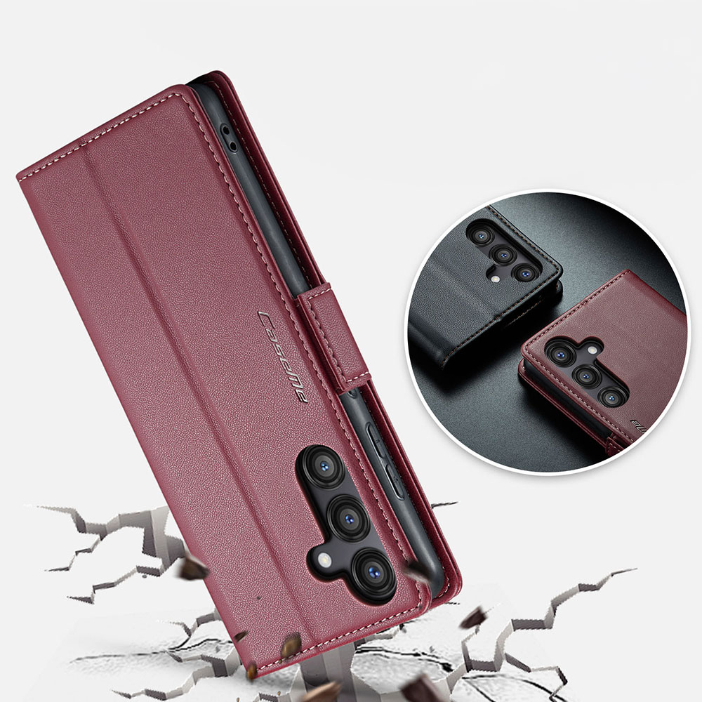 Samsung Galaxy S24 FE Leder Tasche Flip Wallet Etui mit Kartenfächern Litchi Look (RFID Schutz) - Rot