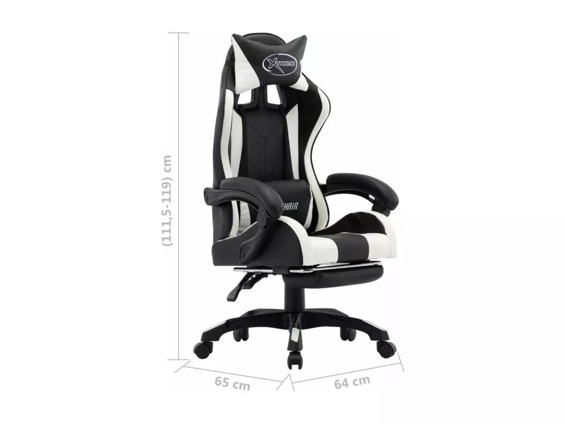 Fauteuil de jeux vidéo et repose-pied Blanc et noir Similicuir