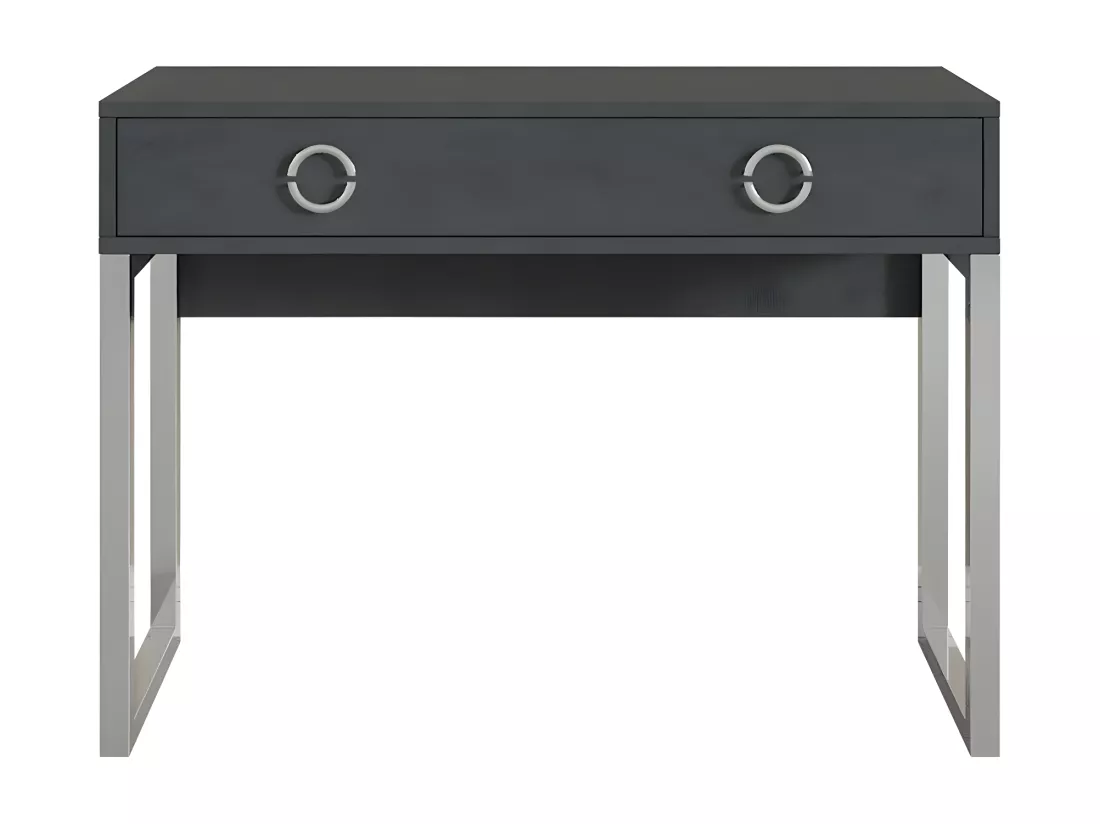 Bureau console avec 2 tiroirs collection MELTON, coloris gris, pieds en fer chromés
