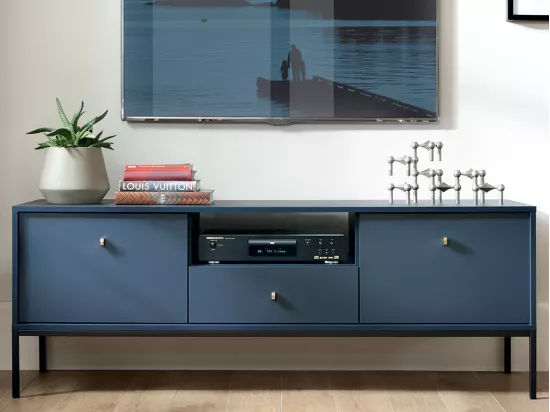 Meuble TV - 2 portes, 1 tiroir et 1 niche - Bleu - BOGDAN