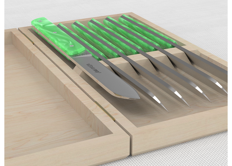 Service de 6 couteaux de table avec un manche en Madreperlato Vert Clair et lame en acier inoxidable