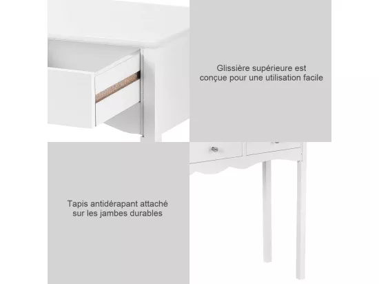 Table Console Table d'Entrée en Bois avec 3 Tiroirs Usage Polyvalent Salon, Chambre, Bureau, 100x32x75 cm Blanc Vintage