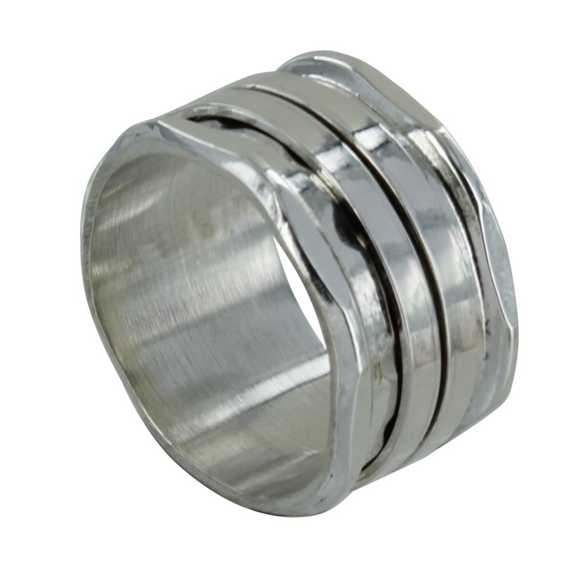 Bague Argent Tube Martelé et ses Deux Anneaux Mobiles