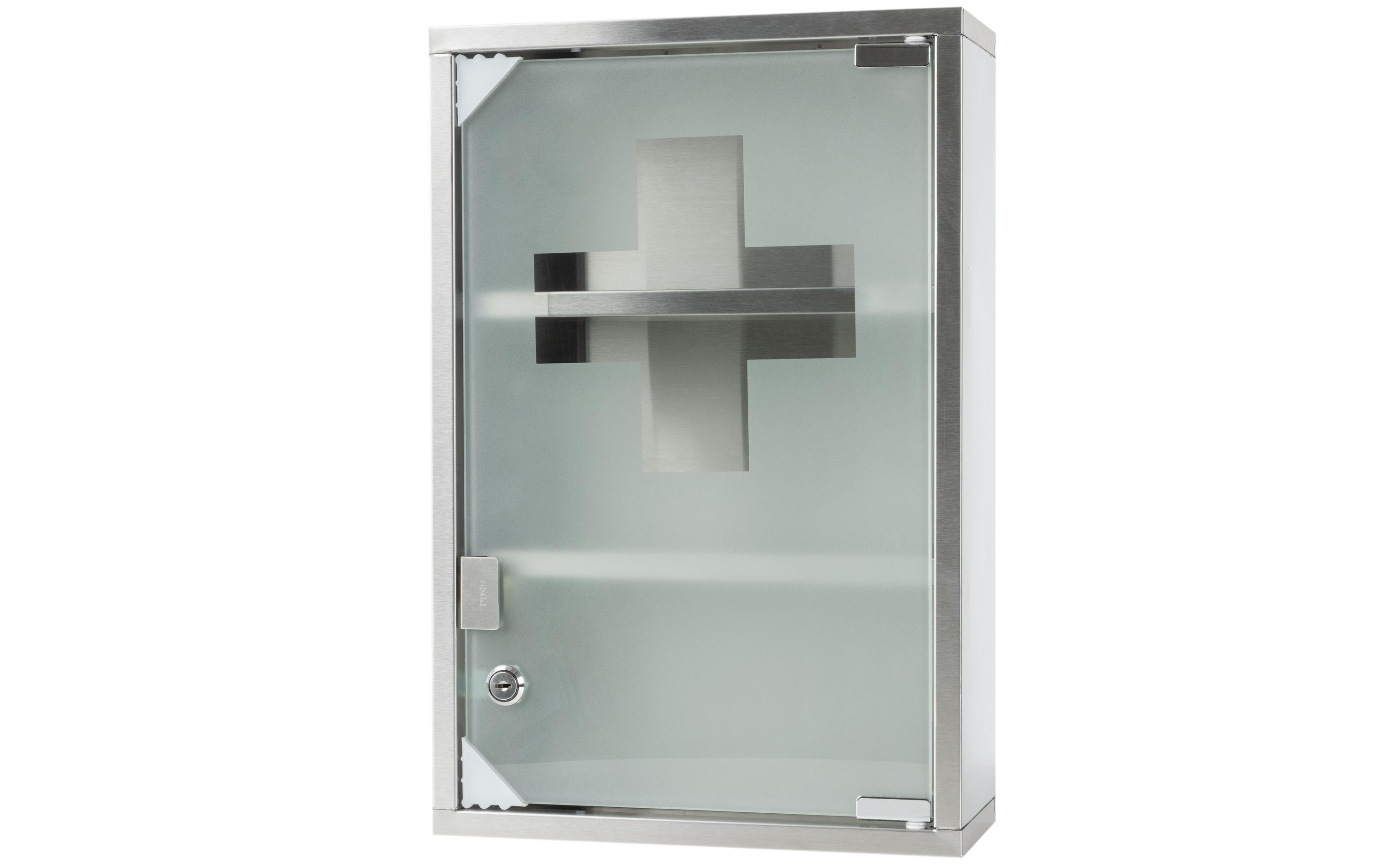 Erste Hilfe Schrank 30 x 45 x 12 cm, EdelstahlMedizinschrank zur Wandmontage