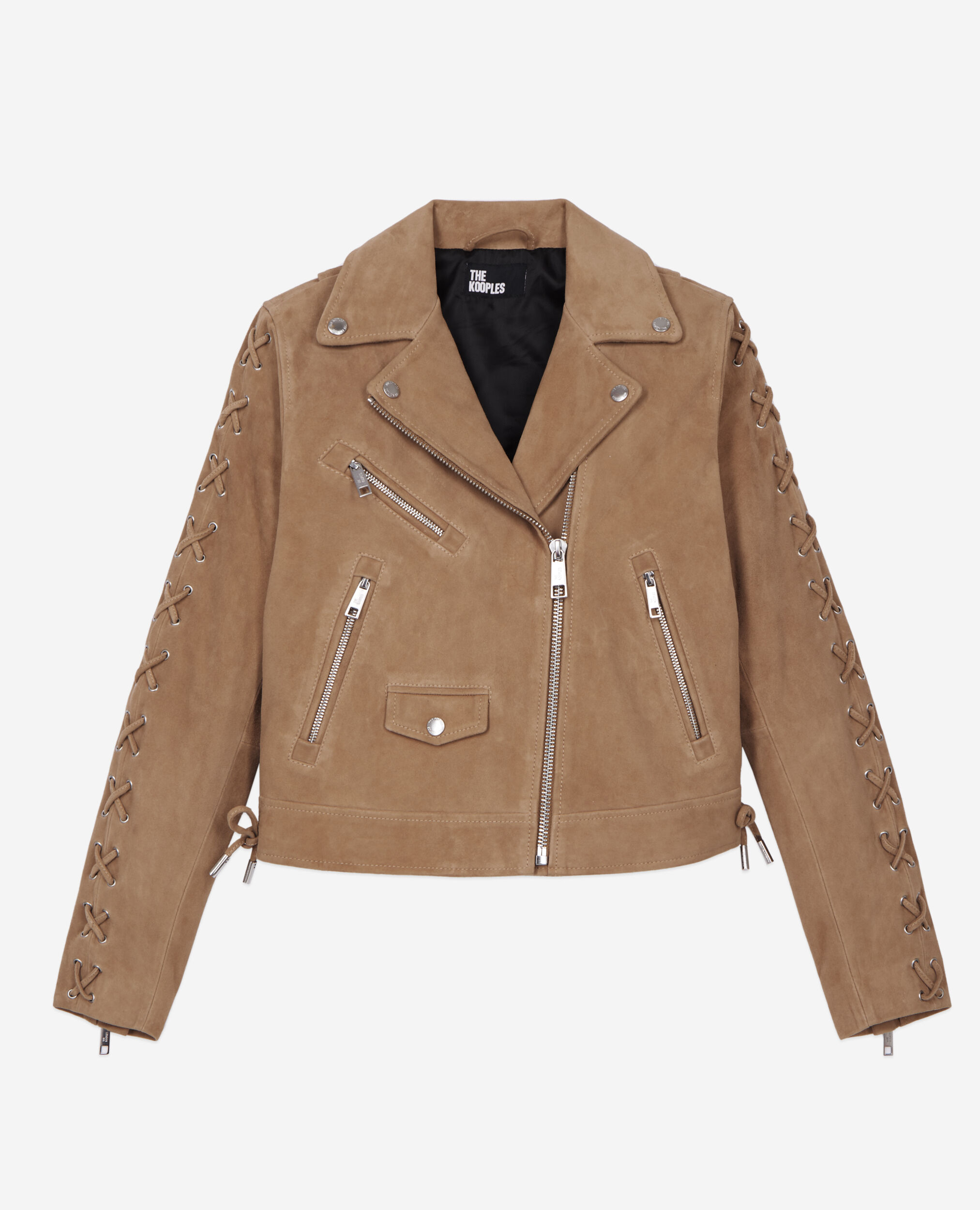 Beige suede leather biker jacket