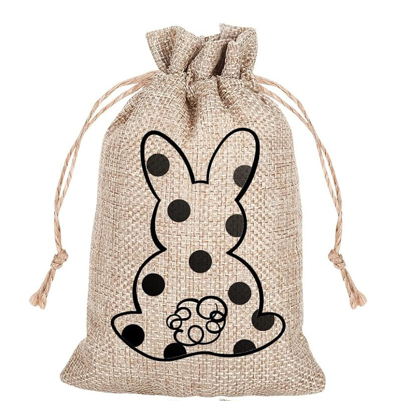 (24er Set) Jute Osternest Beutel Osterhase Candy Gift Bag mit Kordelzug - Braun