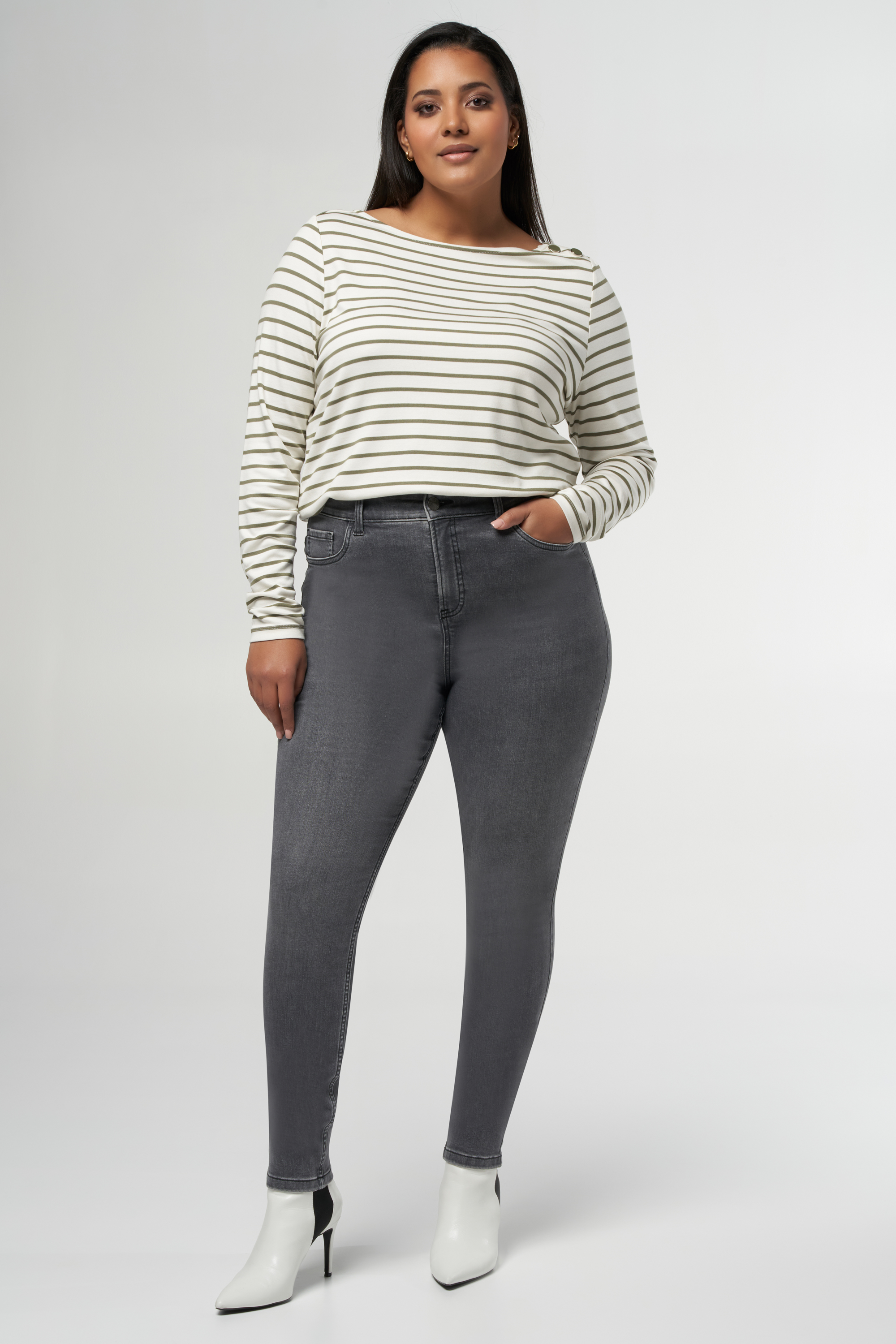 Skinny leg high waist jeans CHERRY Grijs