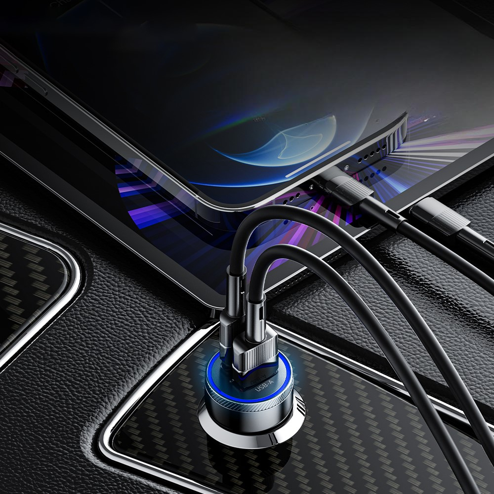 (54W) Universal USB A / USB C Auto KFZ Ladegerät mit LED Beleuchtung - Grau