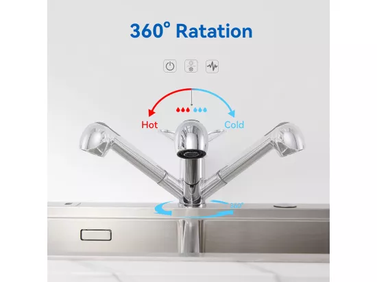 2pcs Mitigeur de Cuisine ,Chromé Extractible,Robinet Cuisine avec Douchette,Mitigeur Evier Bec Bas,Robinet Évier Rotatif 360°,Eau Froide/Chaude