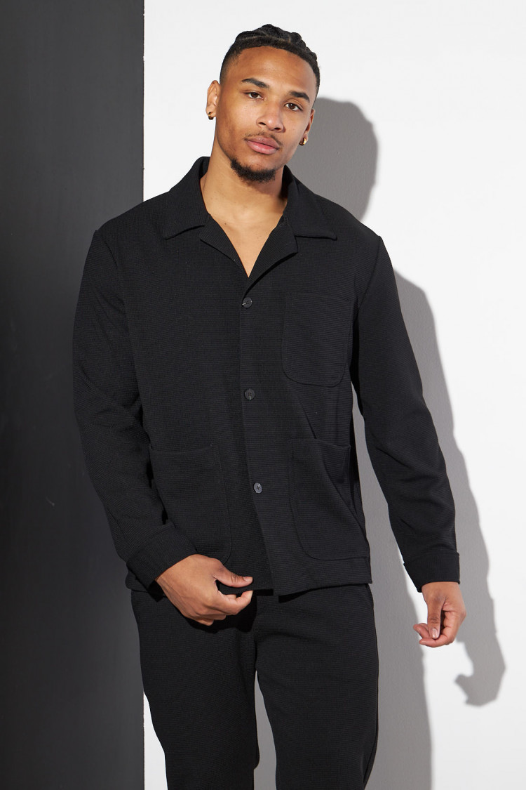 Ensemble 2 pièces chemise + pantalon noir texturé