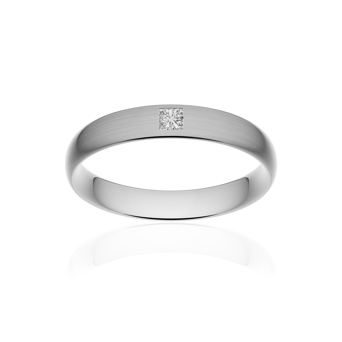 Alliance or 375 blanc brossé demi-jonc confort 4mm diamant princesse