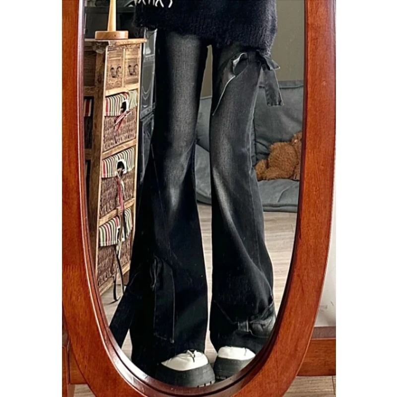 Alfie - Low Rise Washed Bow Bootcut Jeans