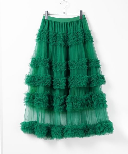 Lexama - Hoge taille effen geplooide mesh maxi A-lijn rok