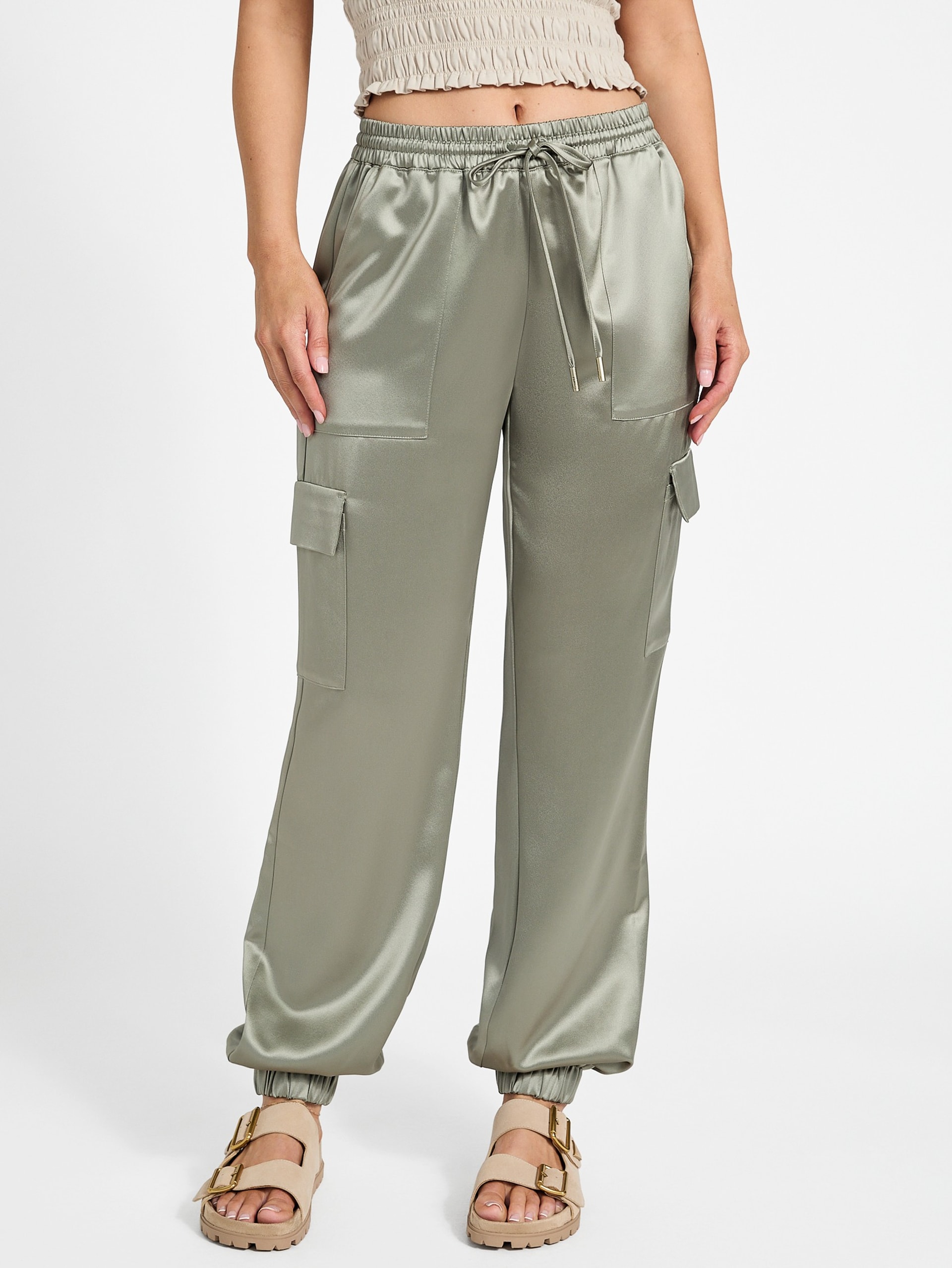 Marzia Joggers de cetim com cordão