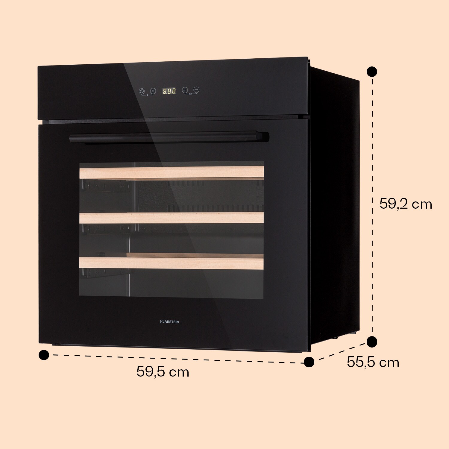 Vinsider 30 Built-In Uno Einbau-Weinkühlschrank 30 Flaschen 77 Ltr Edelstahl Schwarz 30 Flaschen 1 Kühlzone