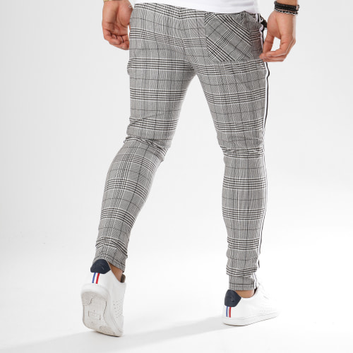 Pantalon Carreaux Avec Bandes T3296 Gris Noir Blanc