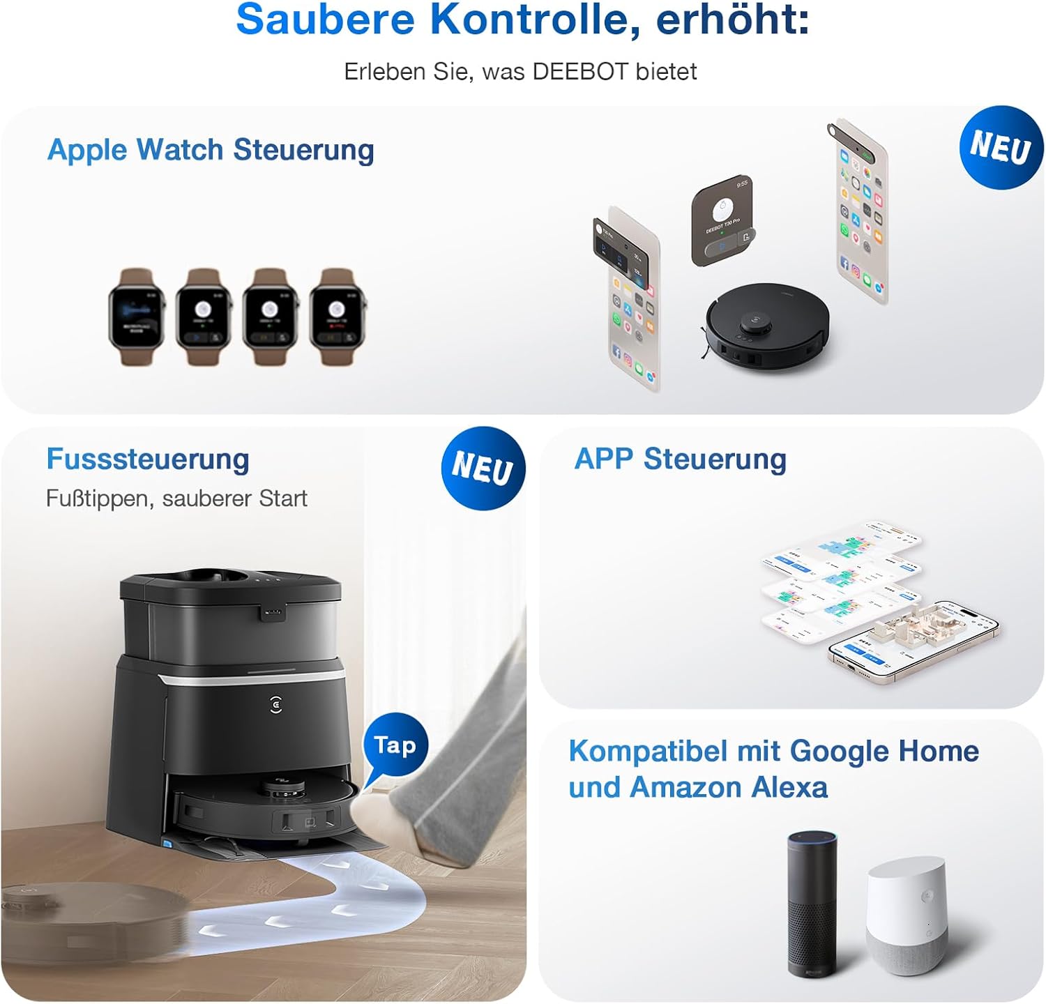 ECOVACS DEEBOT T30 Omni Saugroboter mit Wischfunktion, Mini Station Staubsauger Roboter, 11.000 PA Saugkraft, Adaptive Kantenreinigung mit TruEdge™ Mopping Technolgie, ZeroTangle™ Design