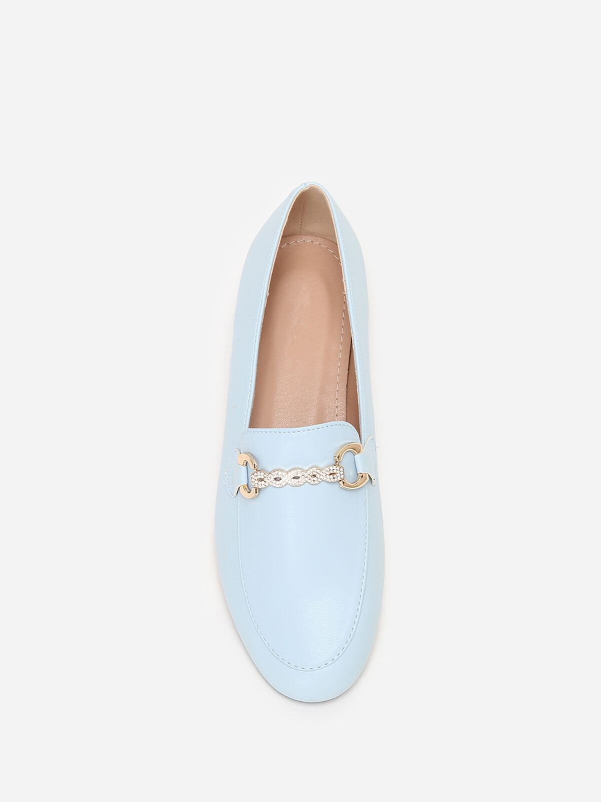 Mocassins à bride chaîne et strass- Bleu clair