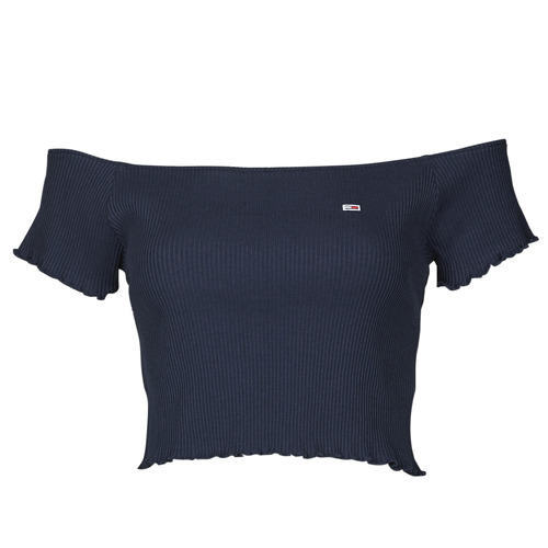 Tommy Jeans - TJW CROP RIB OFF SHOULDER TOP - Marine