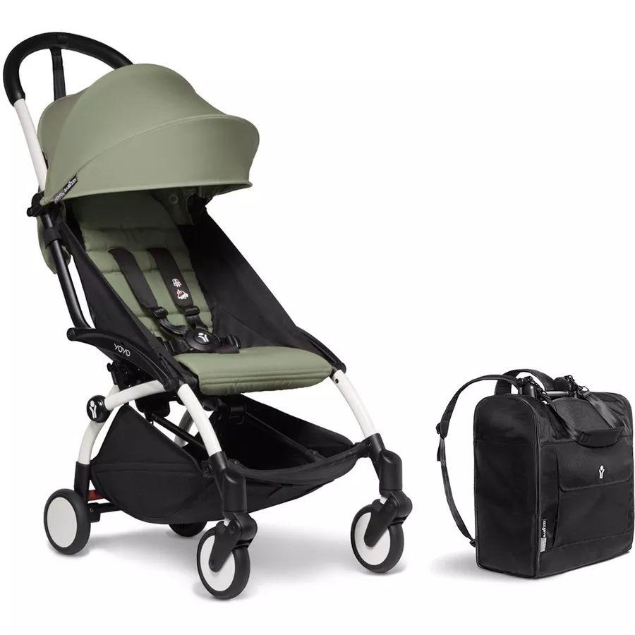 BABYZEN Kinderwagen YOYO2 6+ White mit Textilset Olive und Backpack YOYO Black