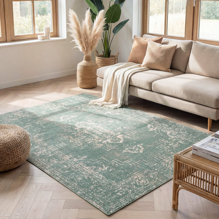 Vintage vloerkleed - Spring Ethnic Groen/Creme | Bohemian