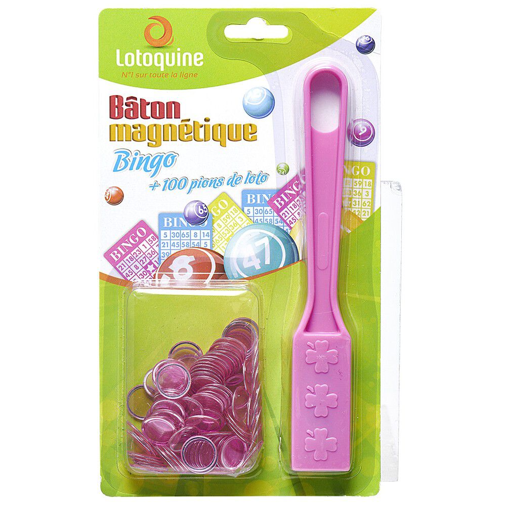 Bâton magnétique + 100 pions loto en plastique