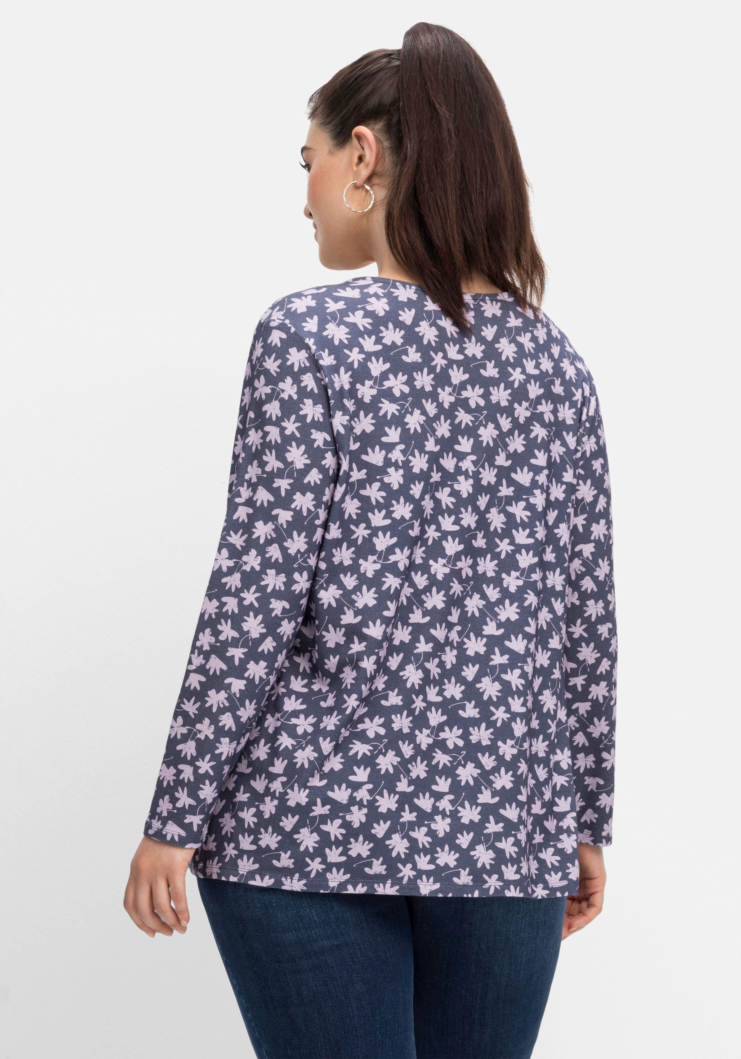 Langarmshirt mit Alloverdruck und Faltendetail