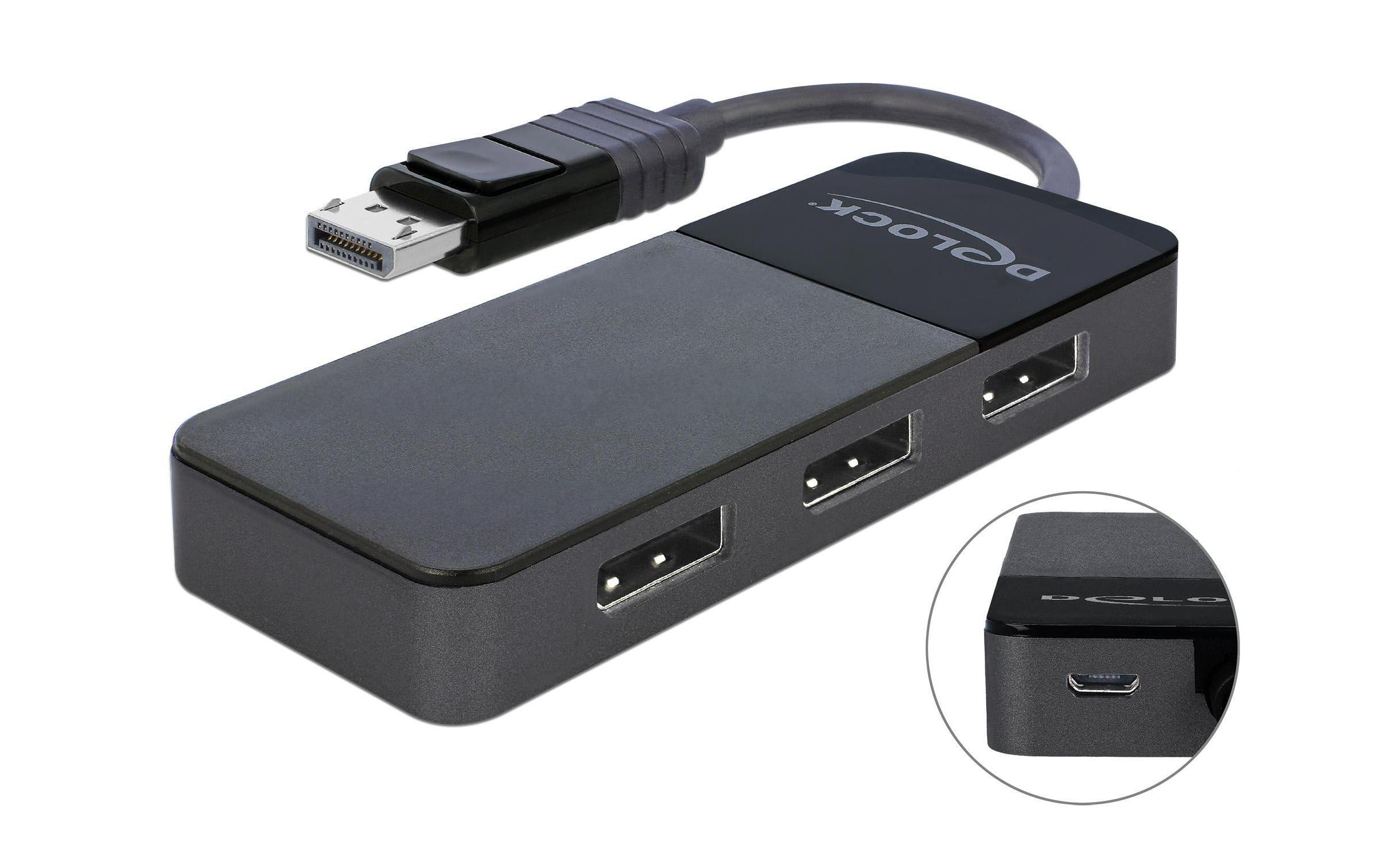 3-Port Signalsplitter Displayport, 4K/60Hz unterstützt MSTDelock DisplayPort 1.4 Splitter 1 x DisplayPort in > 3 x DisplayPort out