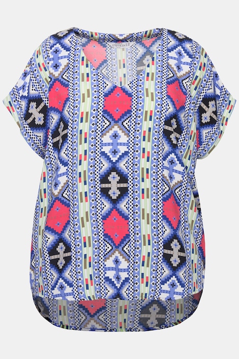 Blusenshirt, oversized, grafischer Print, V-Ausschnitt