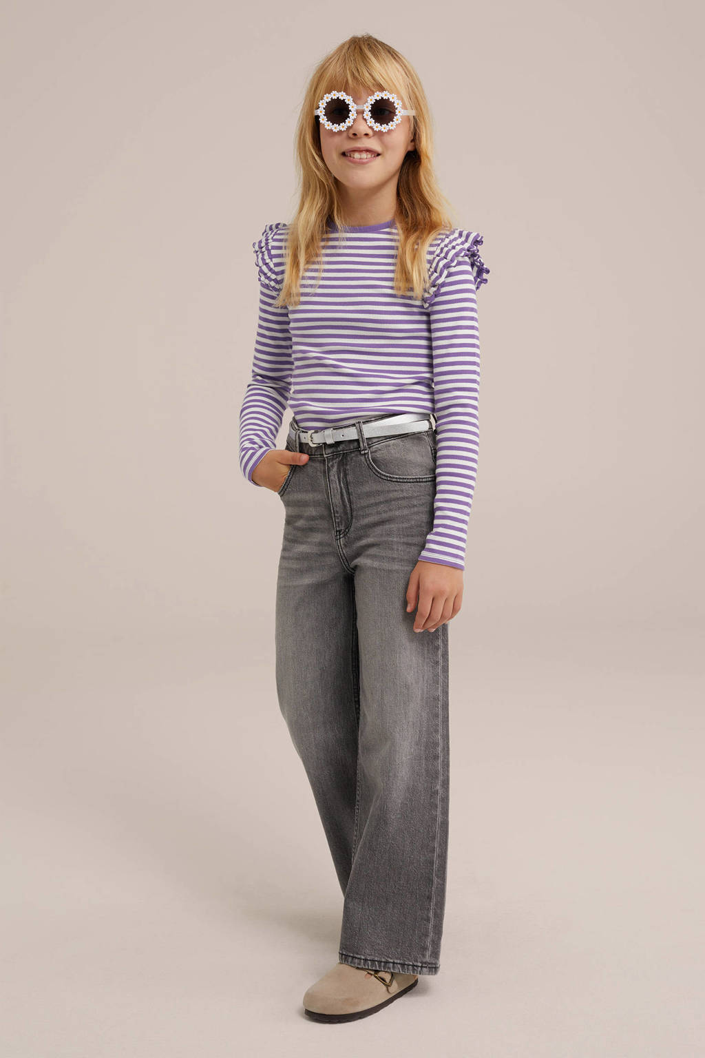 WE Fashion gestreepte longsleeve zwart/wit