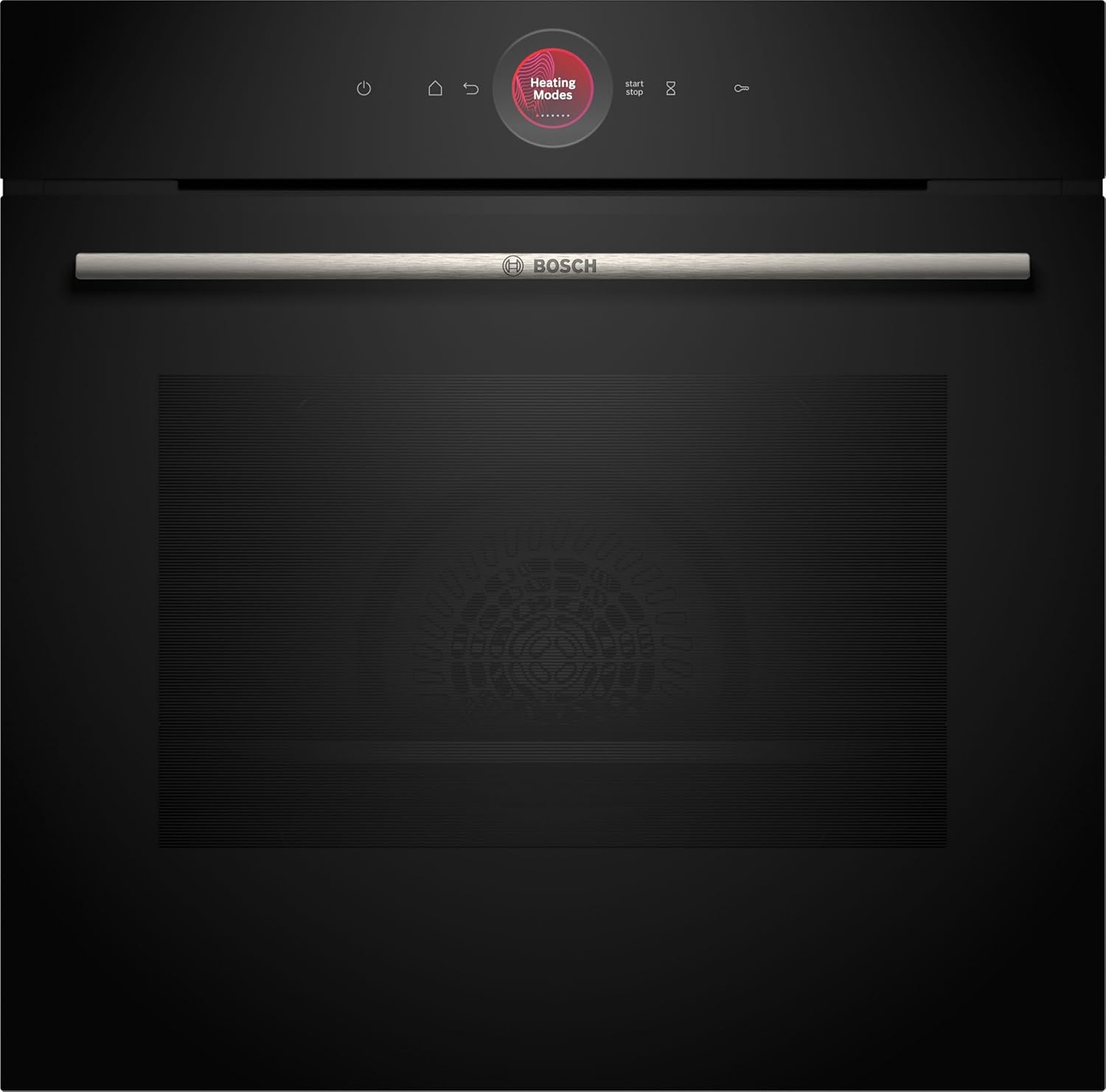 Bosch HBG7341B1, Serie 8 Smarter Einbau-Backofen, 60 x 60 cm, Made in Germany, Schwarz, Schmutzabweisend & Selbstreinigend, Air Fry, Bosch Assist Automatik, 3D Heißluft, Farb-Touchscreen & Bedienring