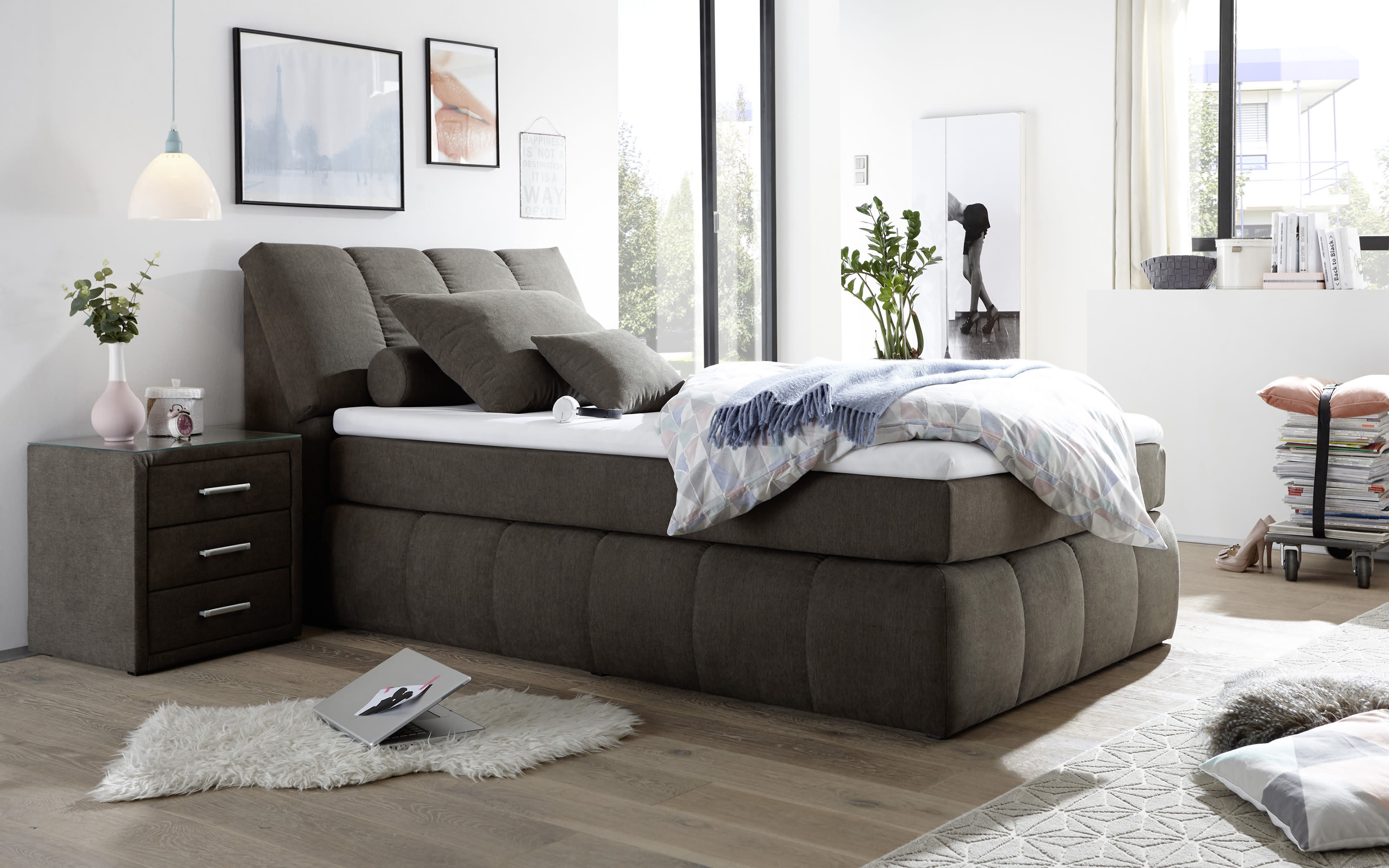 Boxspringbett Toledo 2, stone, 120 x 200 cm