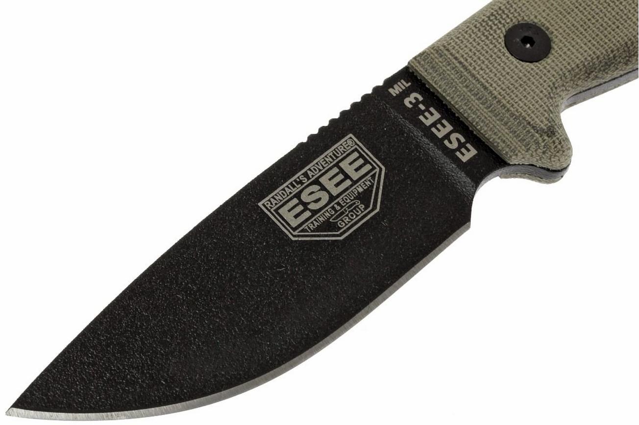 ESEE Model 3 survivalmes 3MIL-P-B zwarte schede   riemclip en MOLLE-back