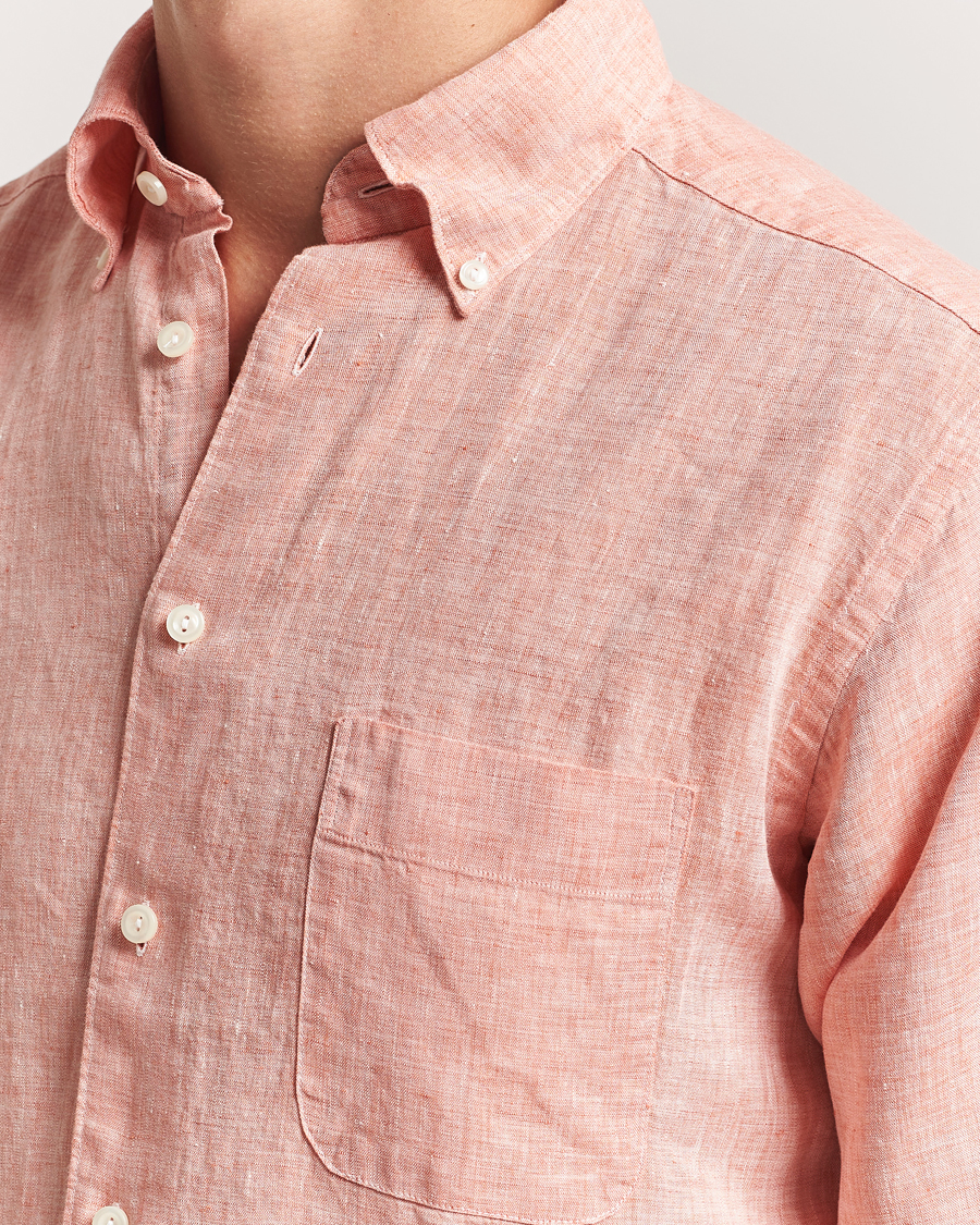 Eton Slim Fit Linen Button Down Shirt Orange