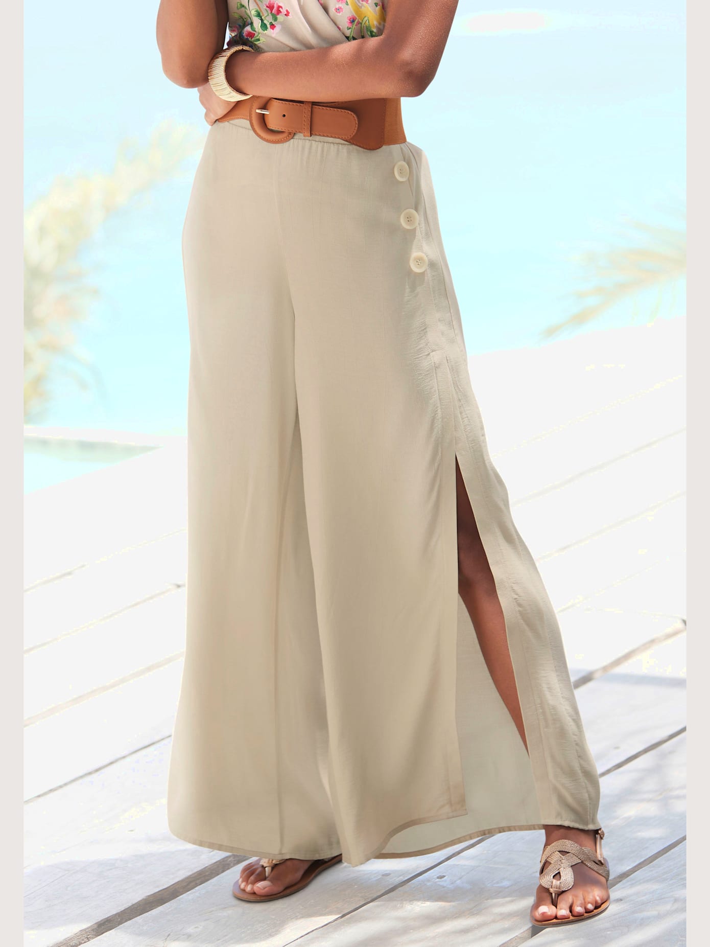 Pantalon bords-côtes lisses avec élastique au dos