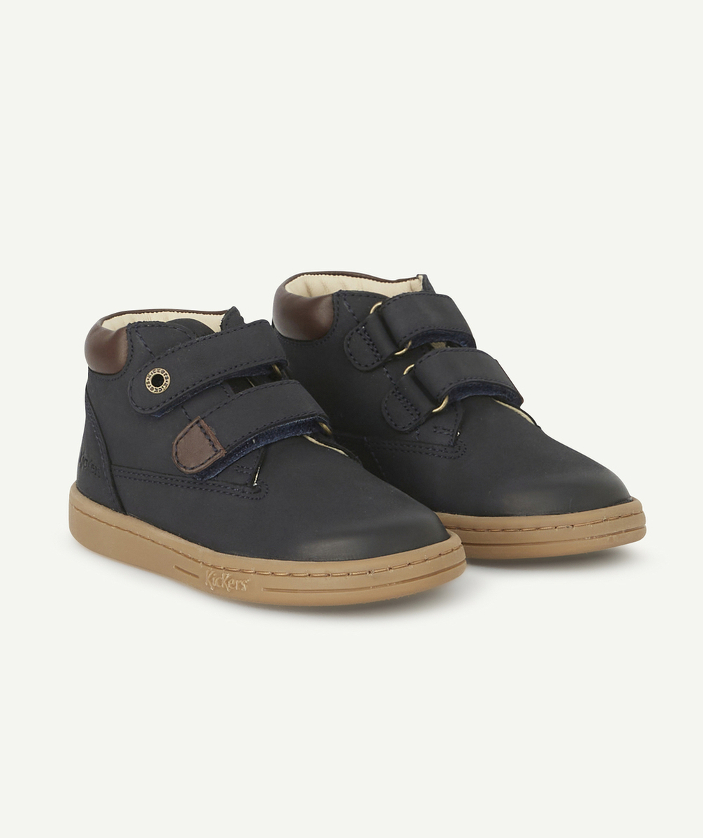 KICKERSBOTTINES BÉBÉ EN CUIR BLEU MARINE AVEC SCRATCH
