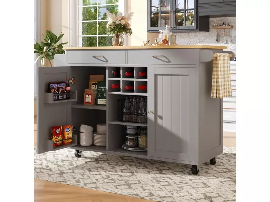 Desserte de cuisine moderne avec espace de rangement et veinure de bois couleur gris anthracite