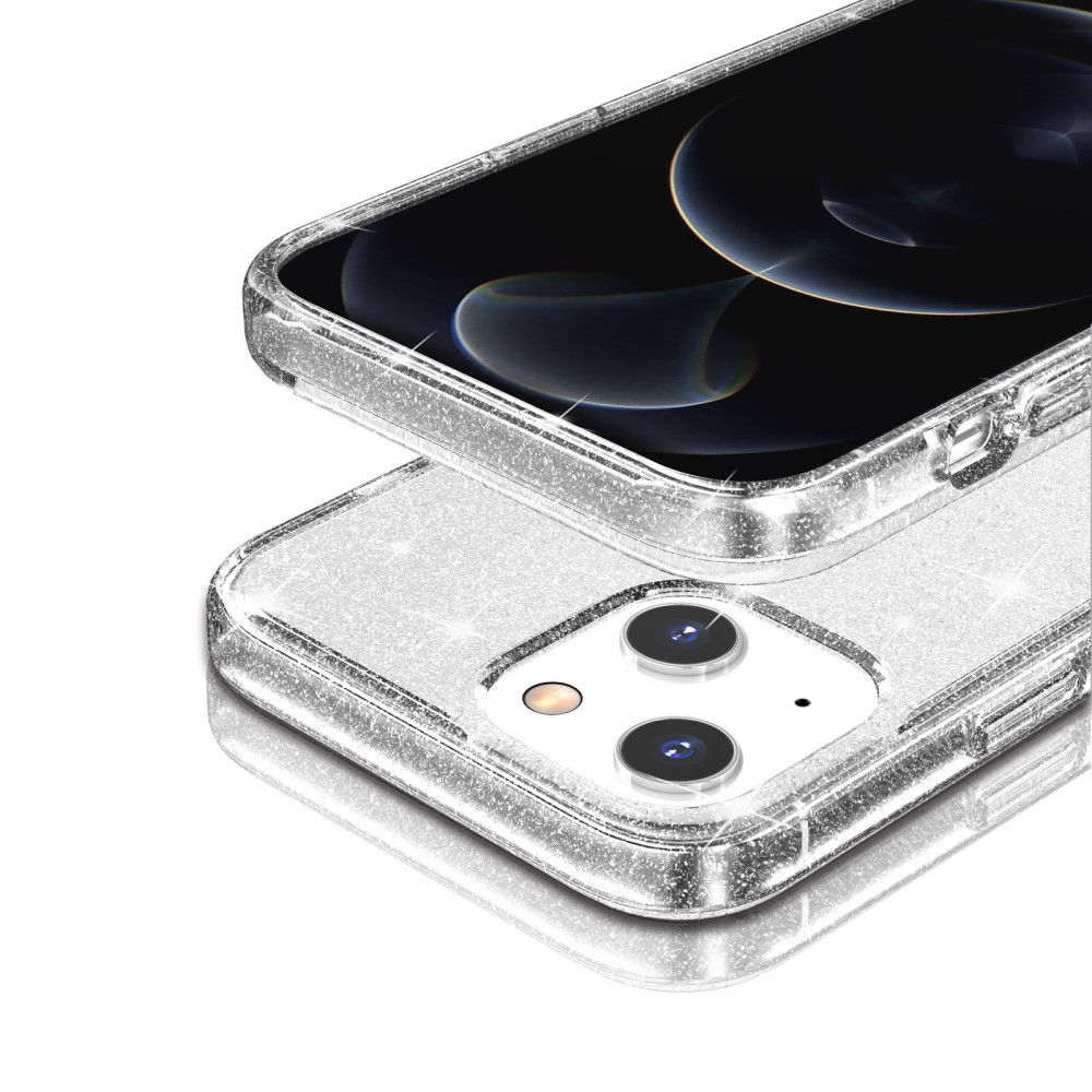 iPhone 13 Hybrid Hardcase Schutzhülle im Glitzer Design - Silber / Transparent