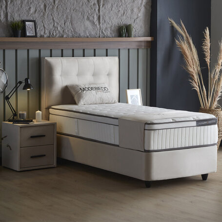 Boxspring met opbergruimte Modebedd - Beige / Antraciet