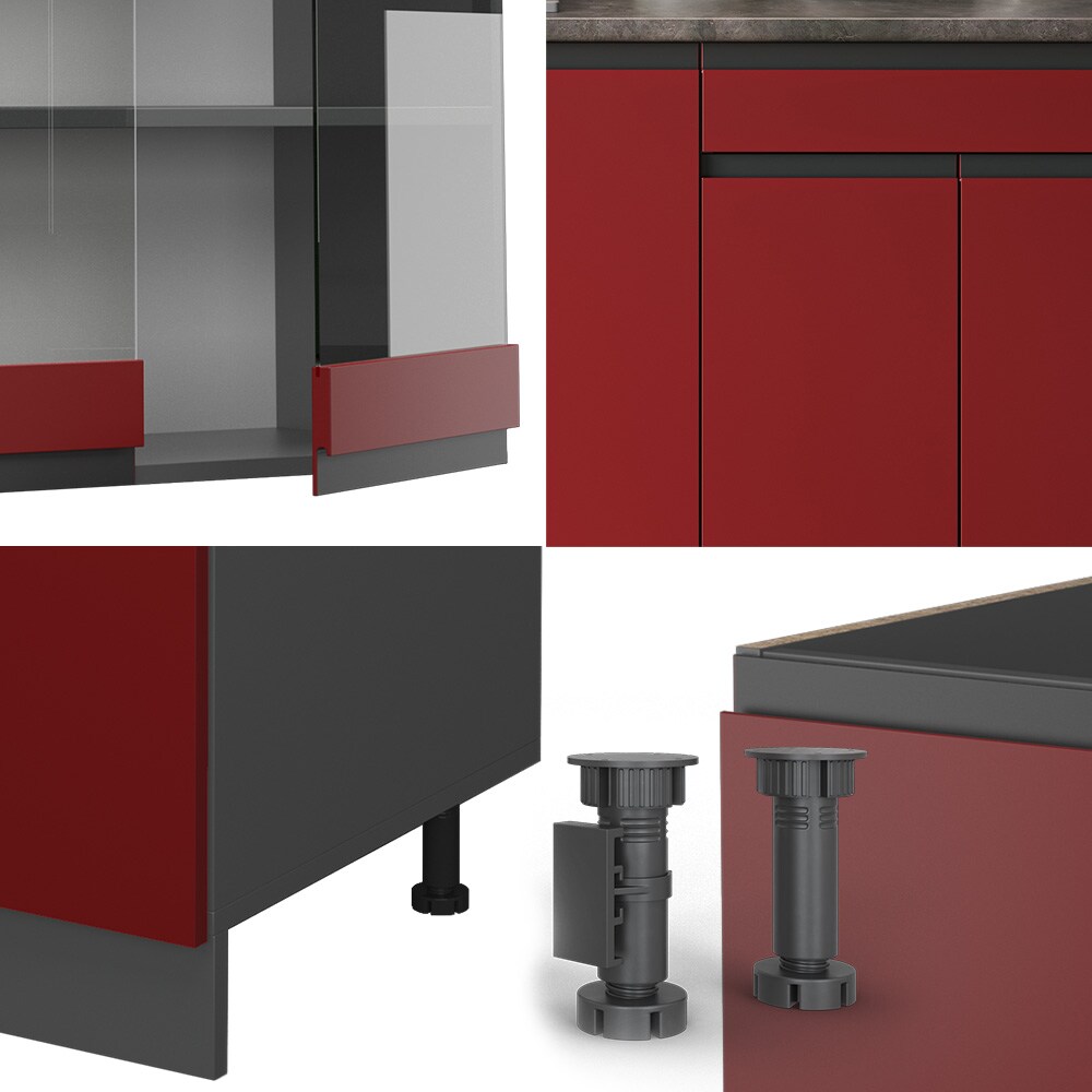Vicco Küchenzeile Küchenblock Einbauküche R-Line J-Shape Anthrazit Rot 140 cm modern Küchenschränke Küchenmöbel