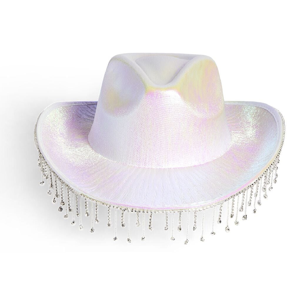 Chapeau de cowboy à franges rose ou blanc