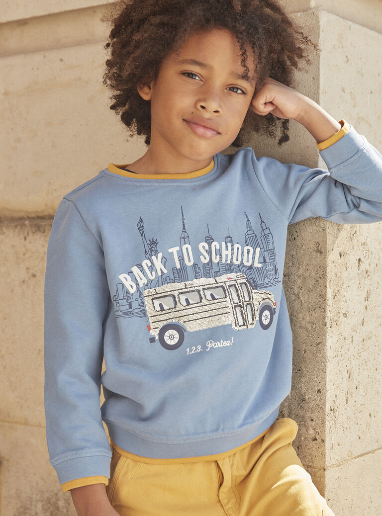 Sweat bleu en molleton gratté