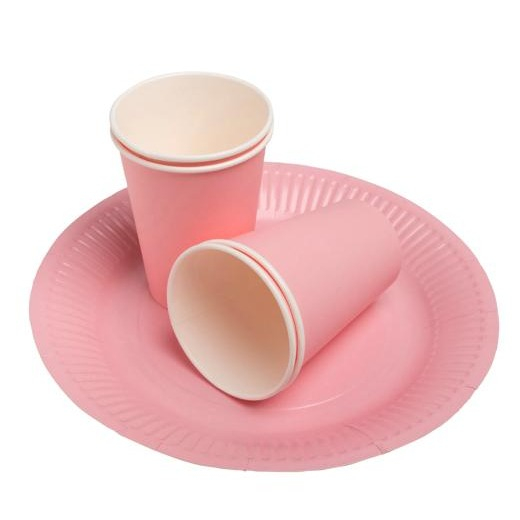 (20er Set) Ø23cm Pappteller Einweg Papier Teller Party Geschirr Tisch Deko (79214I) - Rosa