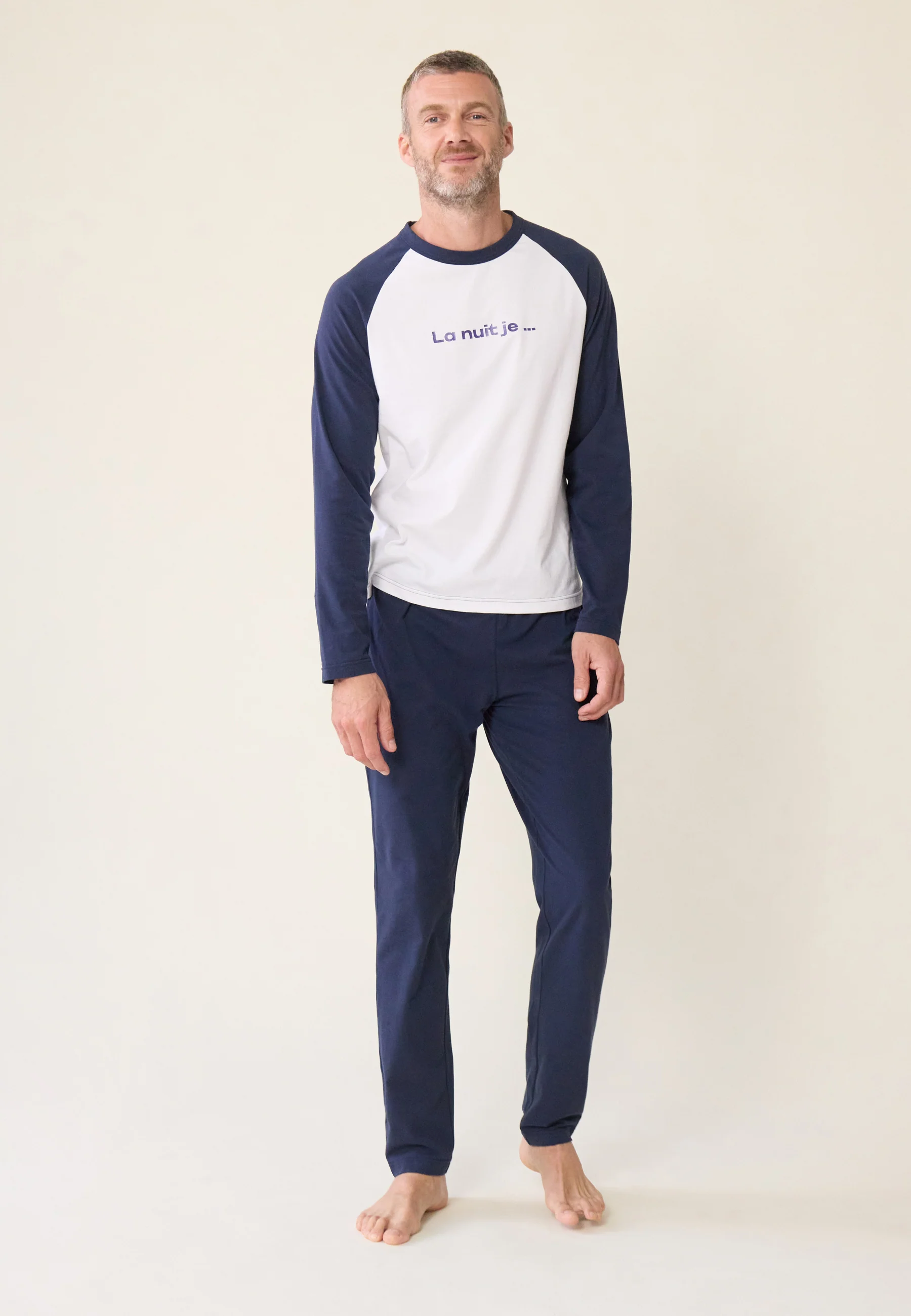 Ensemble pyjama chemise et pantalon en coton-Ensemble Pyjama Nathan Blanc Marine