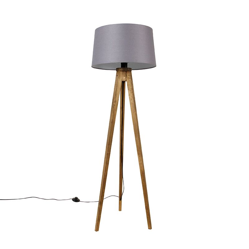 Landelijke tripod vintage hout met linnen kap donkergrijs 45 cm - Tripod Classic